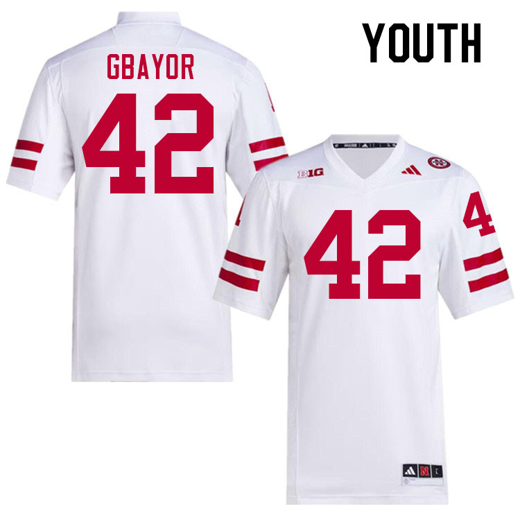 Youth #42 Mikai Gbayor Nebraska Cornhuskers College Football Jerseys Stitched Sale-White